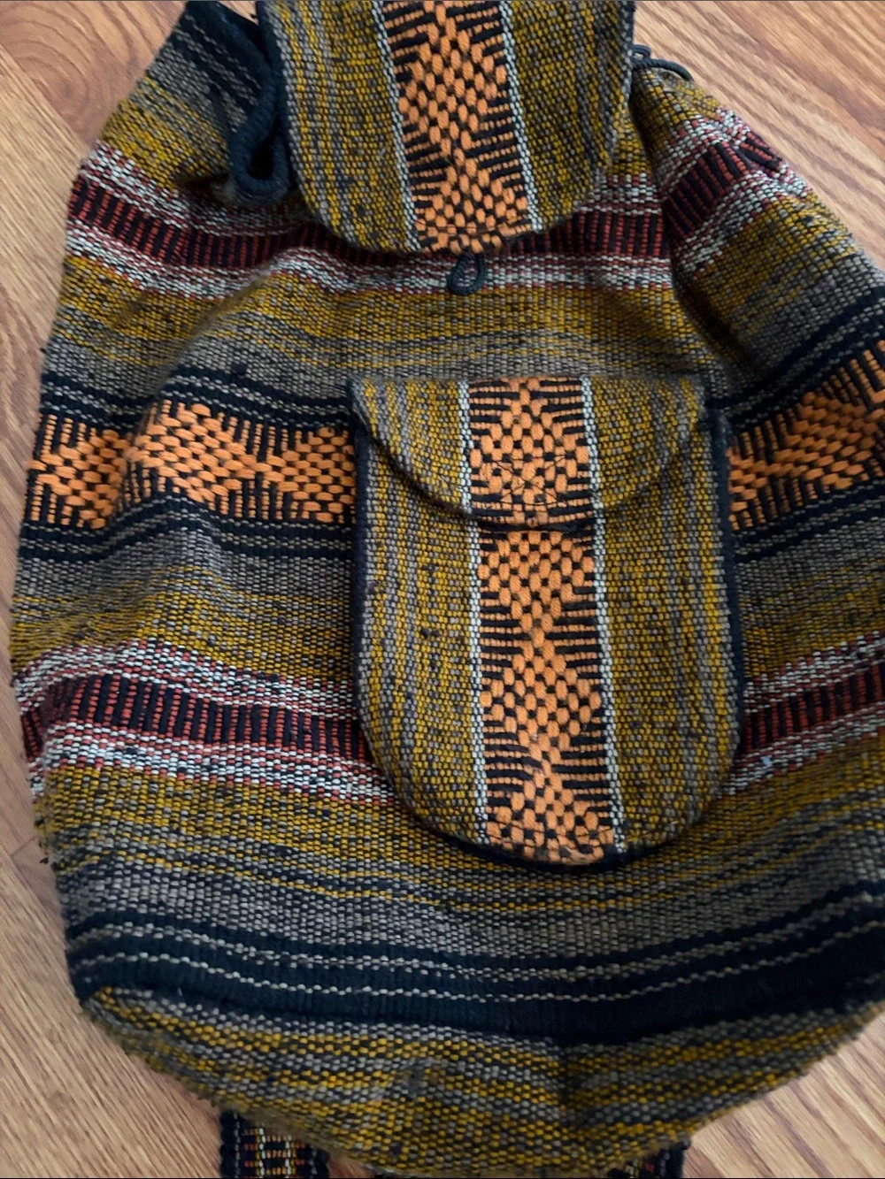 Boho Woven Women’s Backpack in Mustard & Black